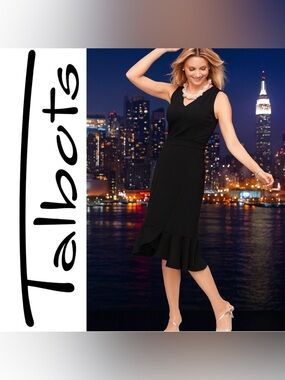 Talbots Black Ponte Flounce Hem Midi Dress, Size 6P, Medium, EUC!